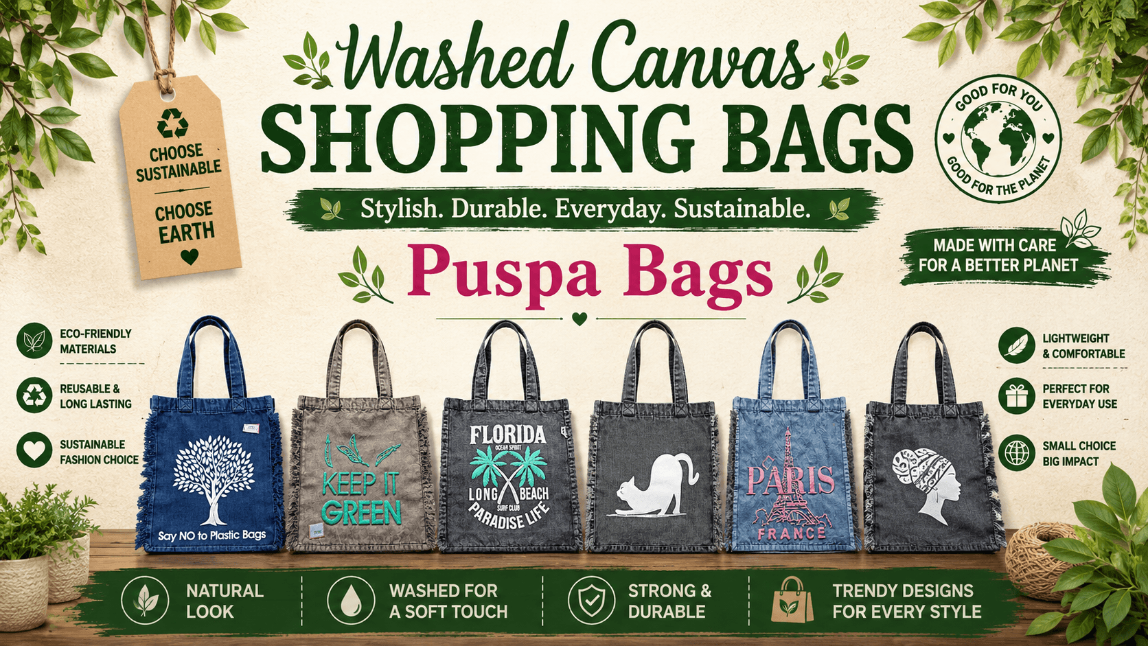 Washed Canvas Shopping Bags – Durable & Eco-Friendly Bags for Global Buyers