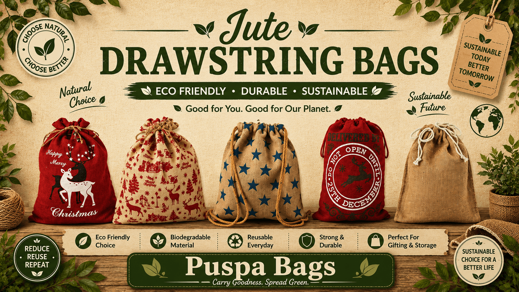 Jute Drawstring Bags – Premium Eco-Friendly Packaging & Promotional Bags for Global Buyers