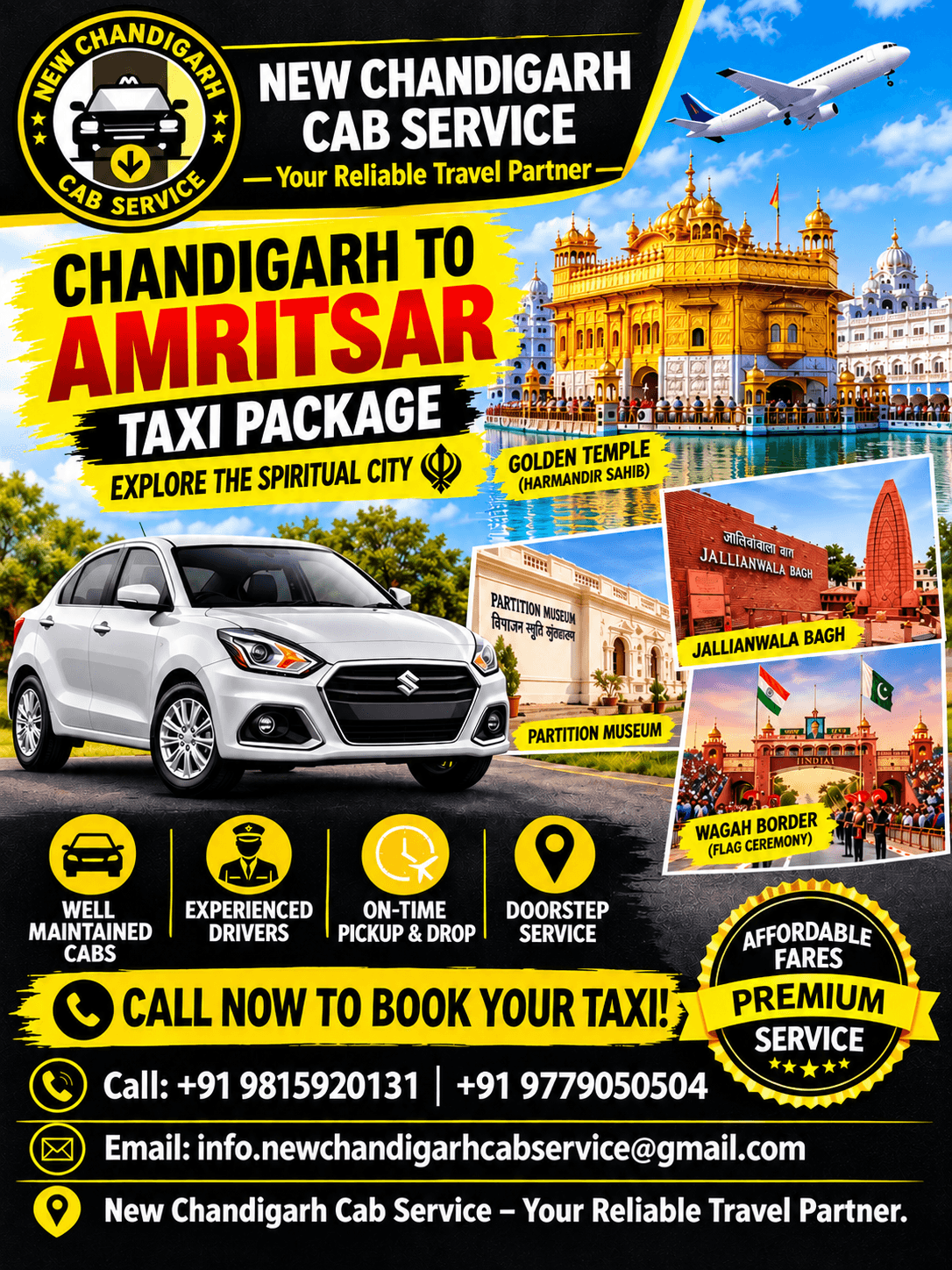 Chandigarh to Amritsar Taxi Service – Comfortable & Reliable Cab Booking