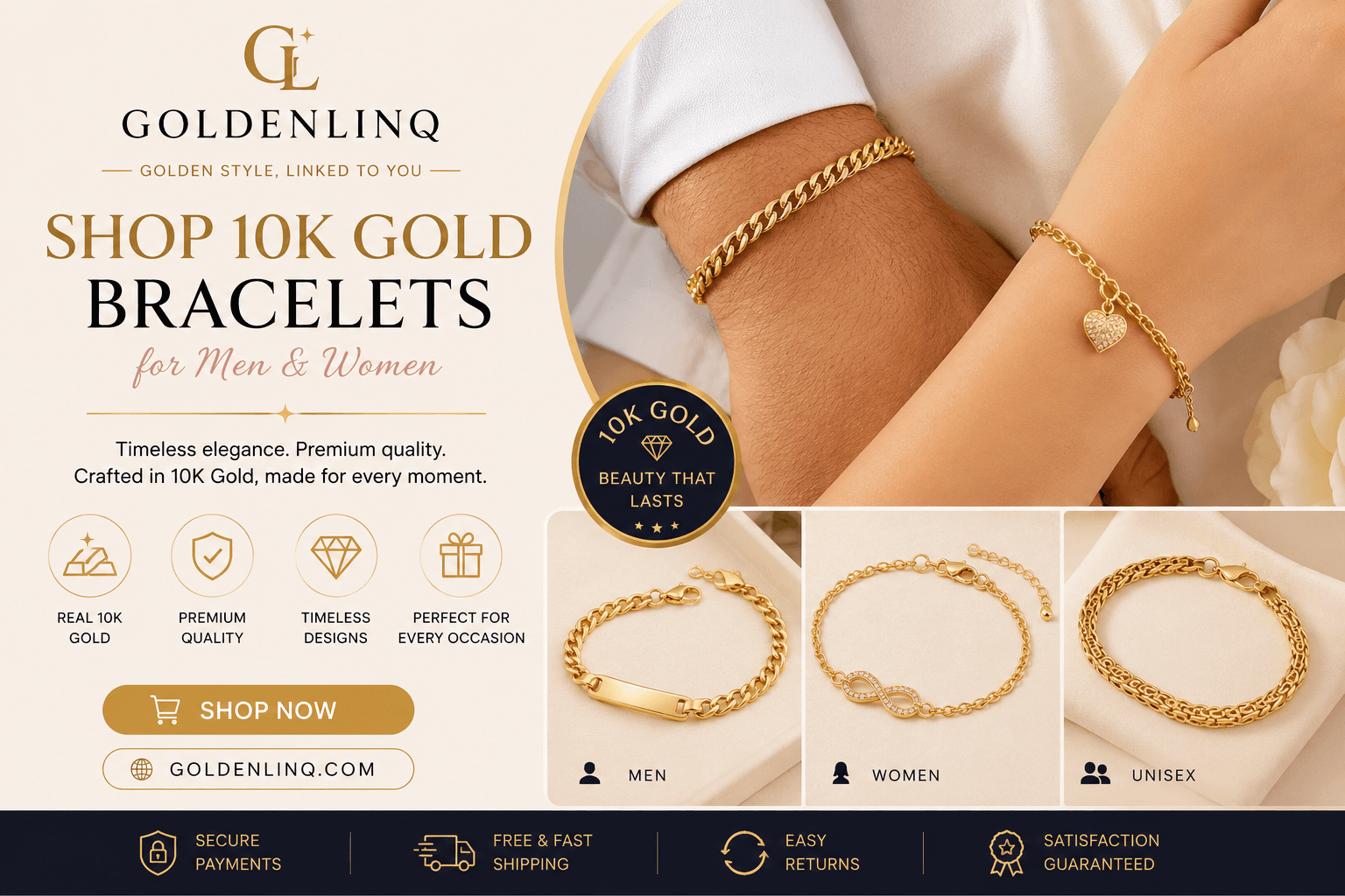 Shop 10k Gold Bracelets for Men & Women | Ladies Gold Bracelets – Goldenlinq