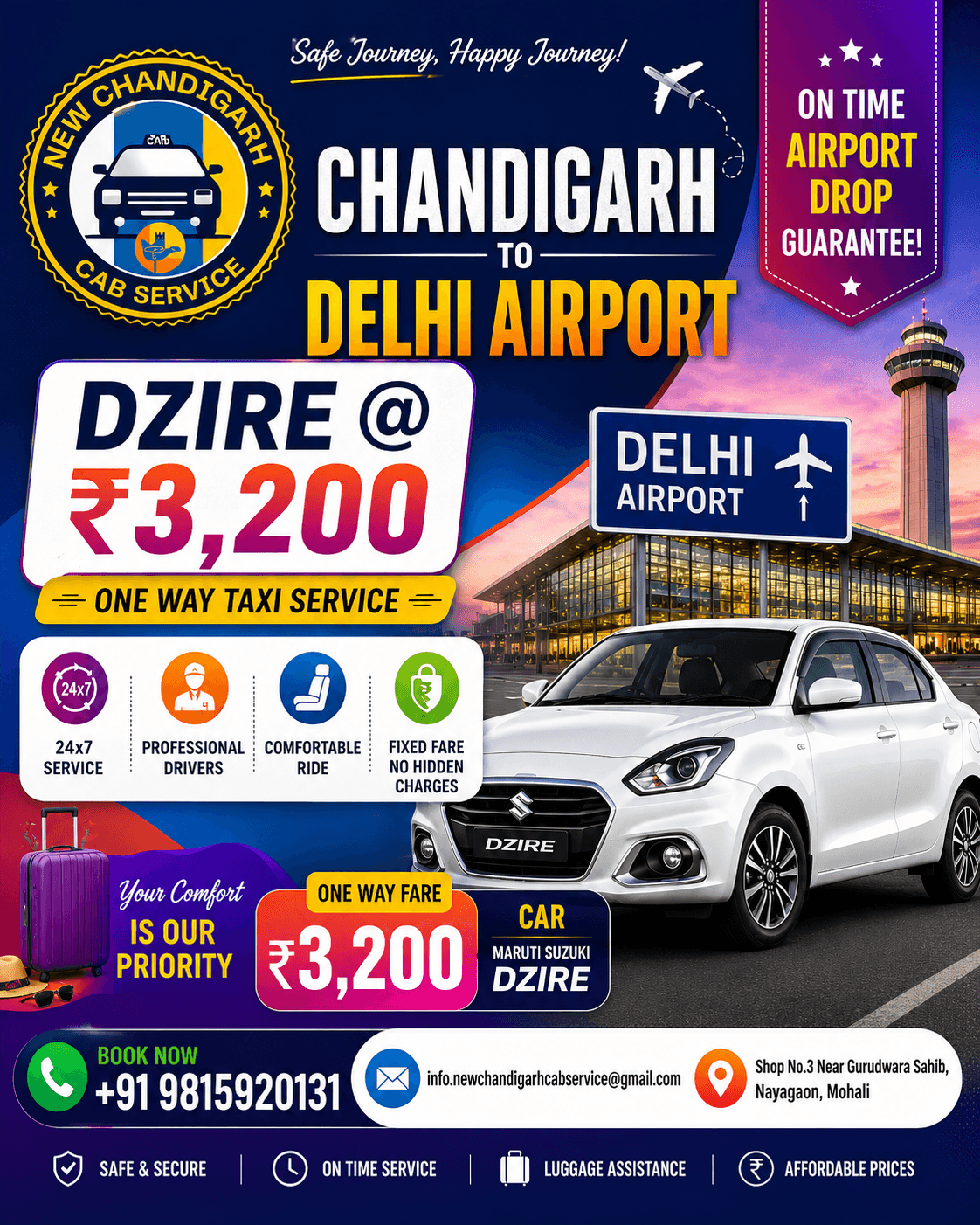 ✨Chandigarh to Delhi Airport Taxi✨ – Reliable & Comfortable Airport Transfer