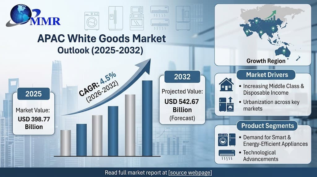 APAC White Goods Market to Reach USD 542.67 Billion by 2032 Driven by Rising Urbanization