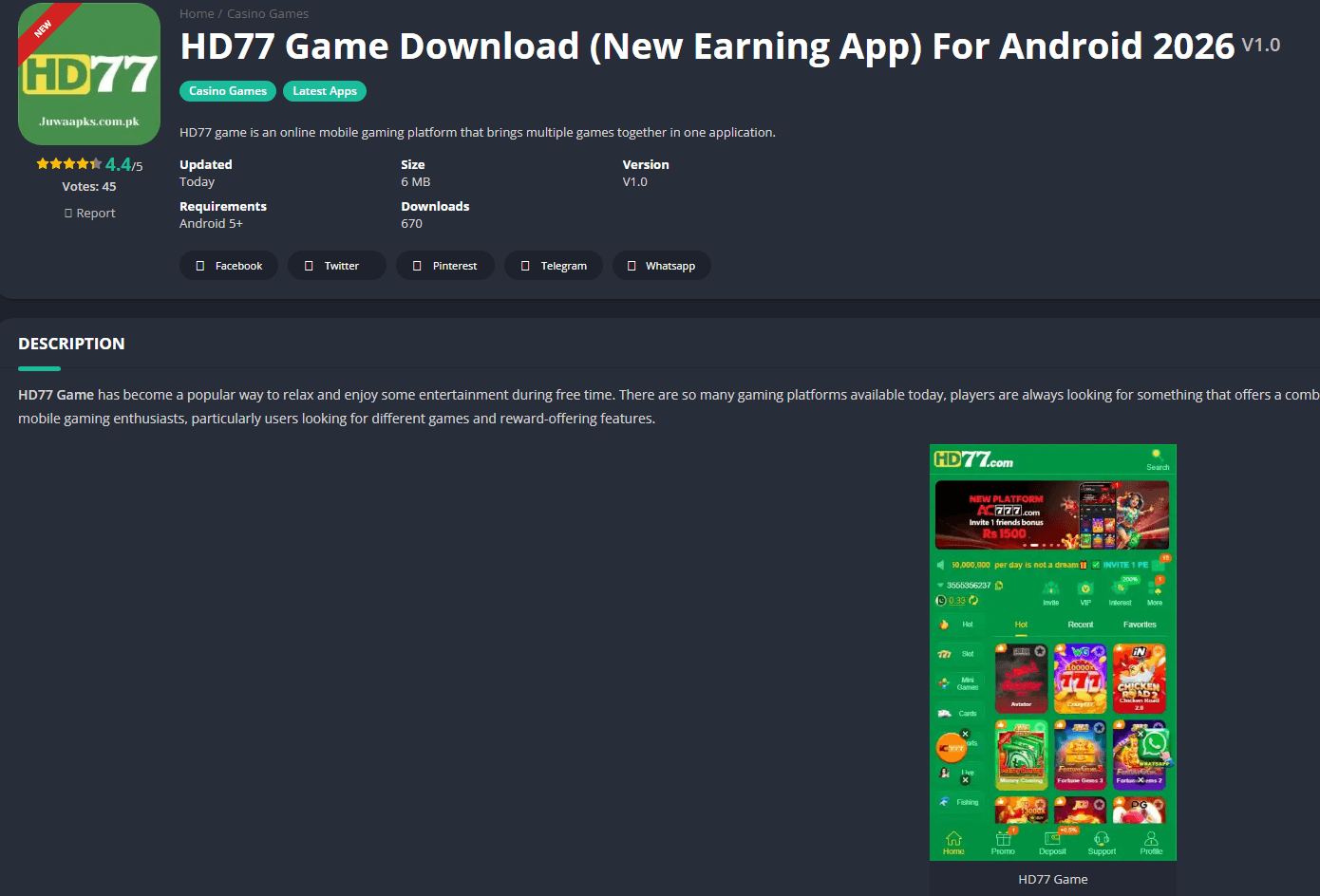 Updated Online Earning Game HD77 Download