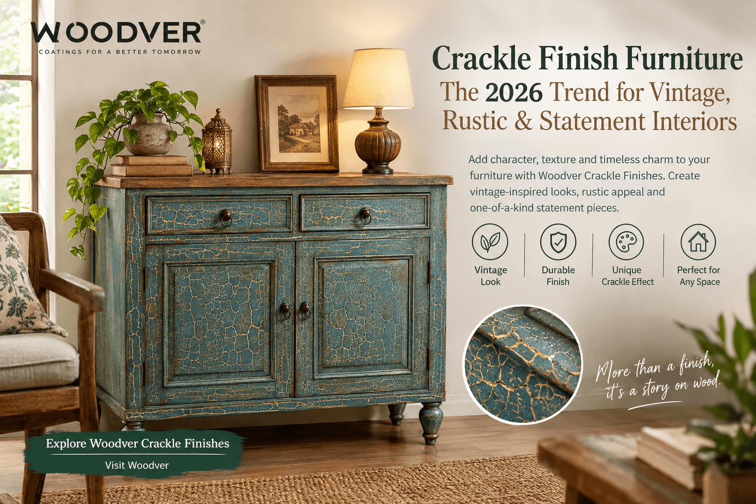 Crackle Finish Furniture: The 2026 Trend for Vintage, Rustic & Statement Interiors