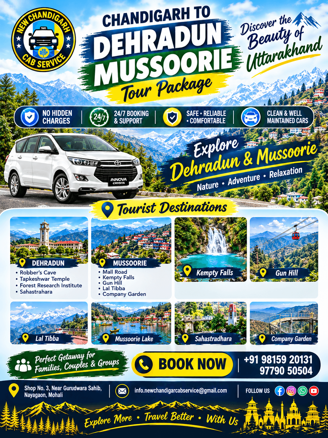 Chandigarh to Dehradun Mussoorie Tour Package – Explore Uttarakhand by Road