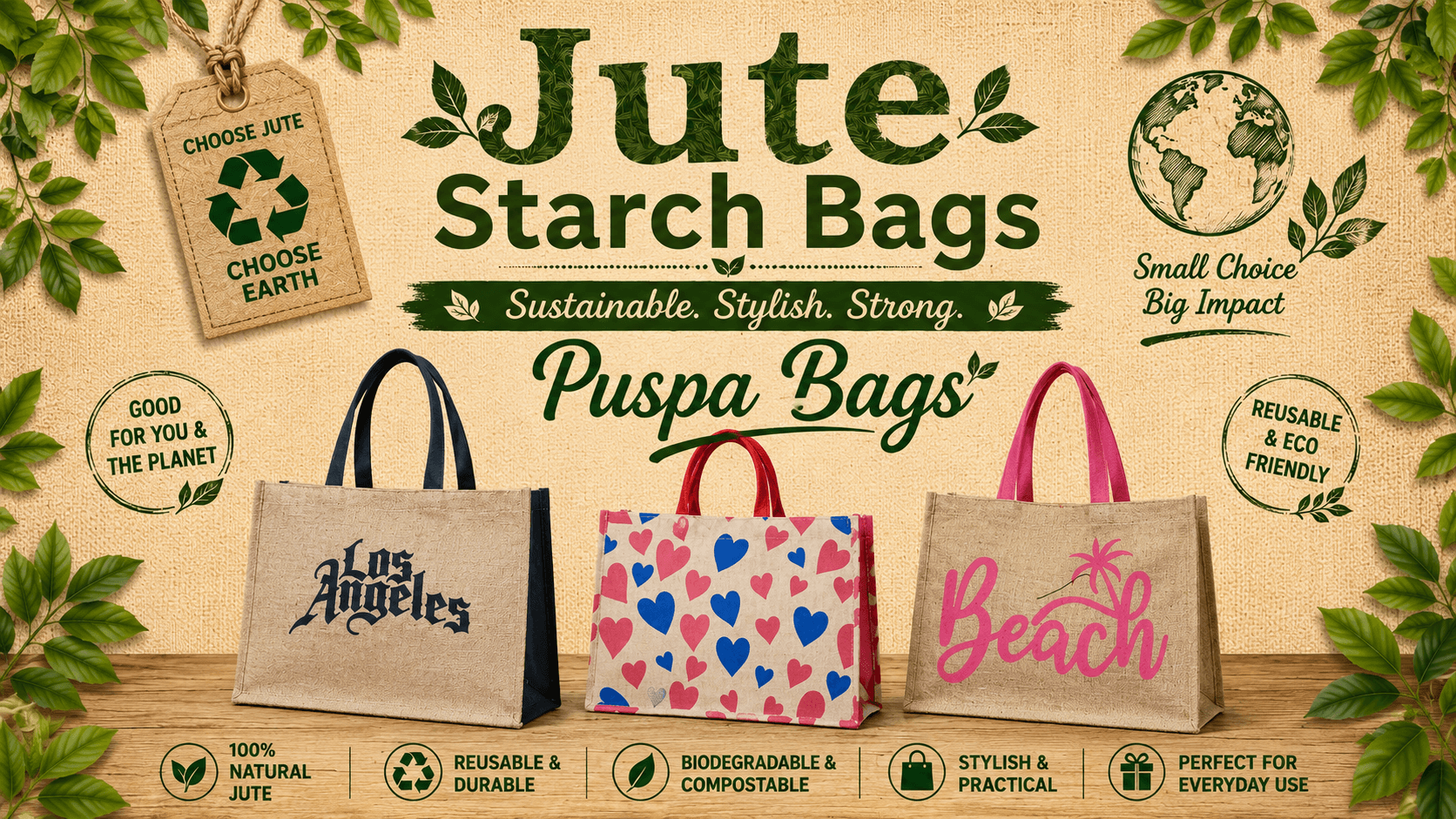 Jute Starch Bags – Strong & Eco-Friendly Carry Bags for Global Buyers