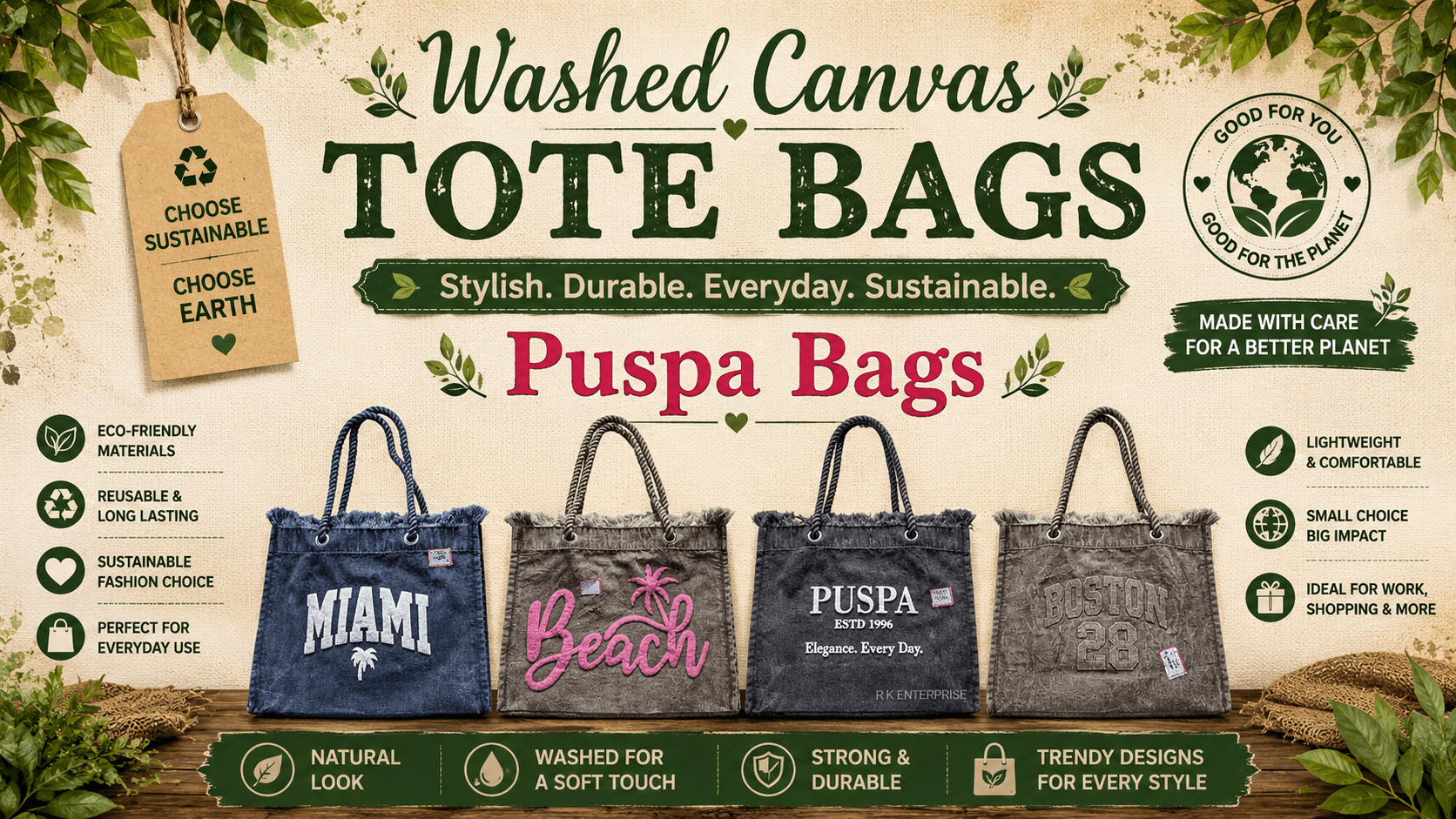 Washed Canvas Tote Bags – Stylish, Durable & Eco-Friendly Tote Bags for Global Buyers