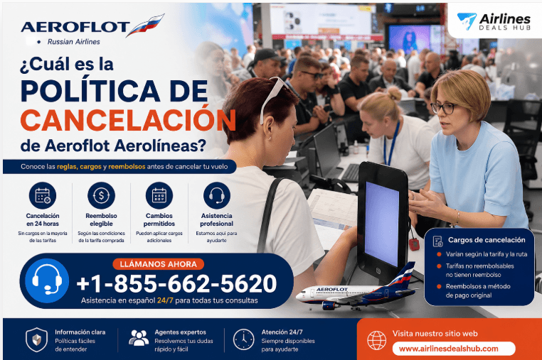 ¿Cuál es la política de cancelación de Aeroflot Aerolíneas +1-855-662-5620?