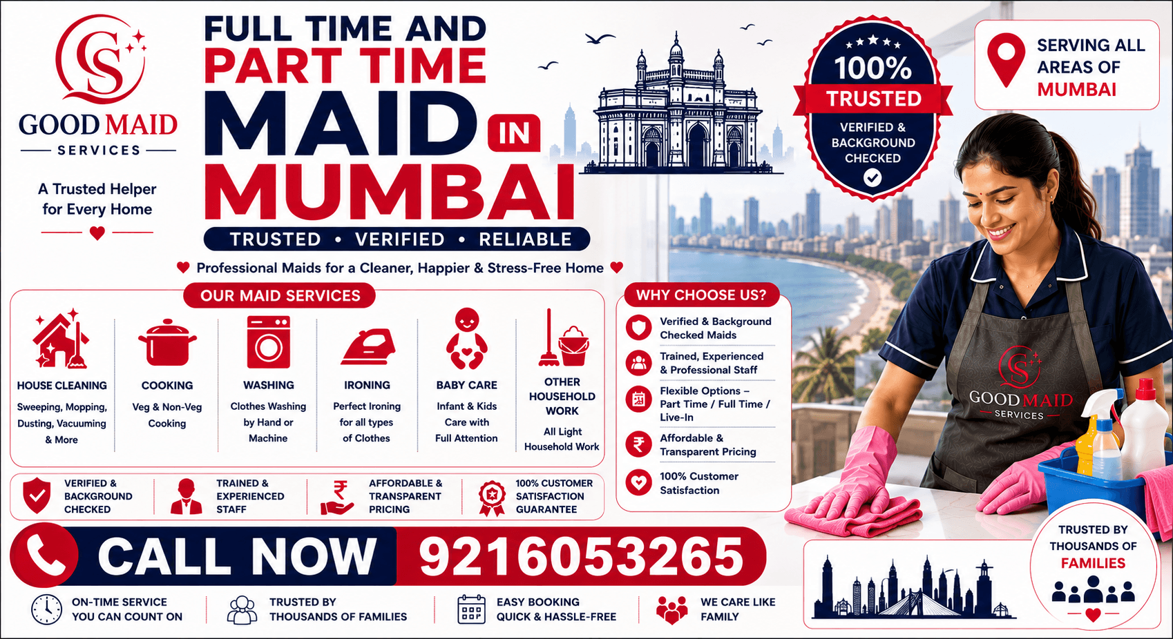 Hire a Reliable Full Time or Part Time Maid/Bai in Mumbai