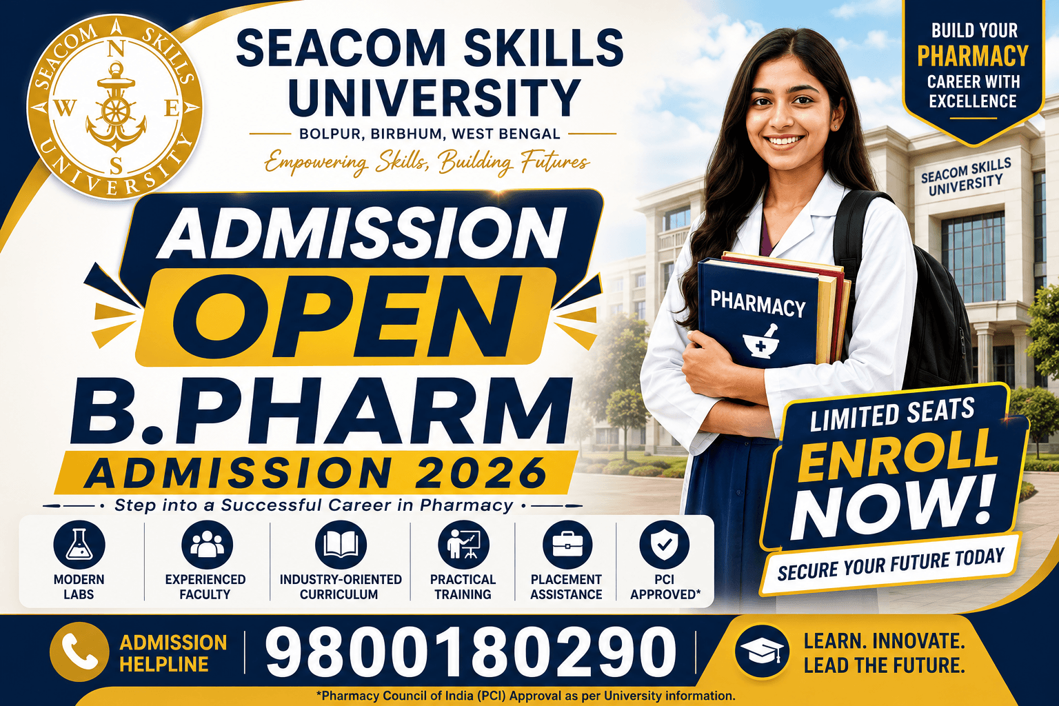 Seacom Skills University B.Pharm Admission 2026