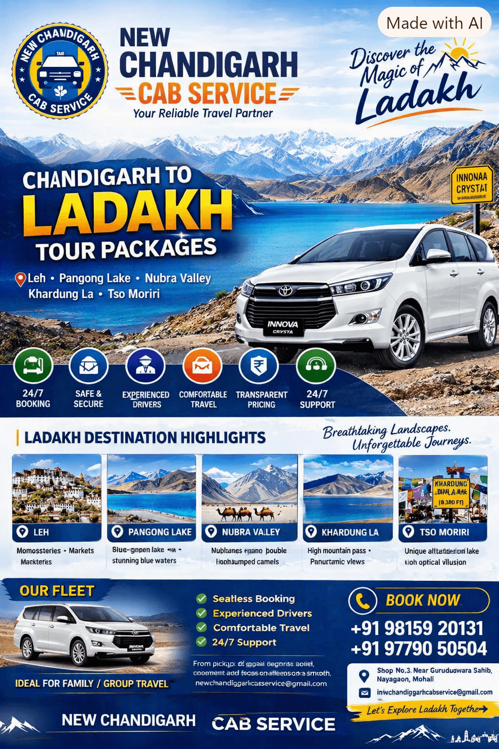 Chandigarh to Ladakh Tour Package – Explore the Himalayas with New Chandigarh Cab Service