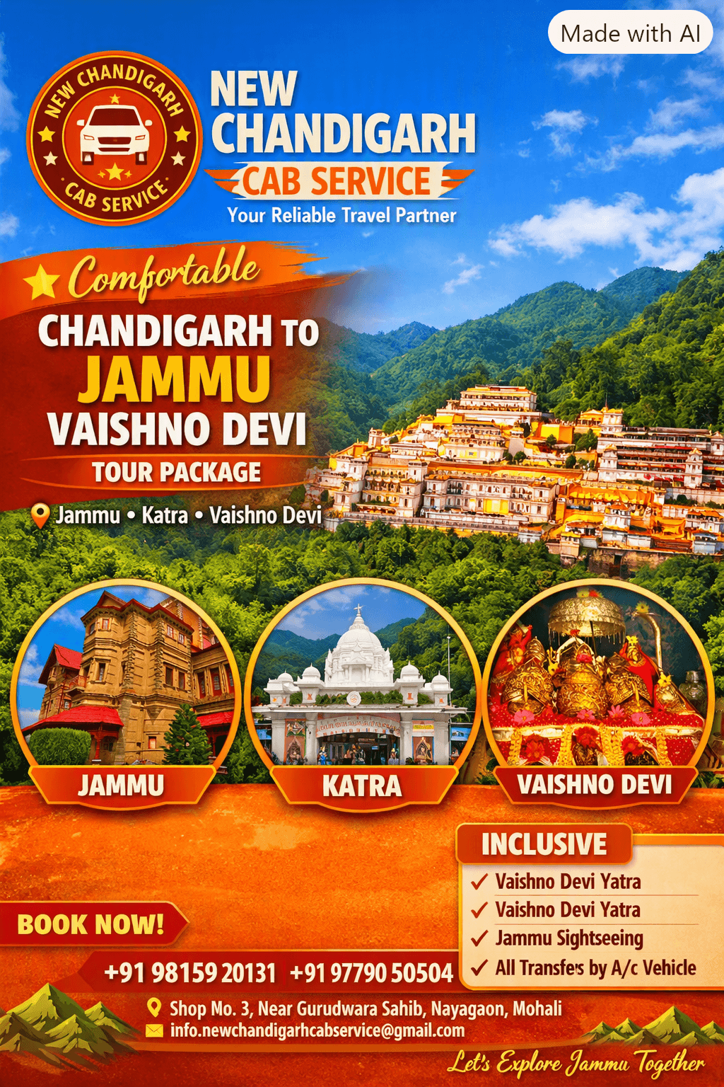 Chandigarh to Jammu Vaishno Devi Tour – Comfortable Taxi for a Spiritual Journey