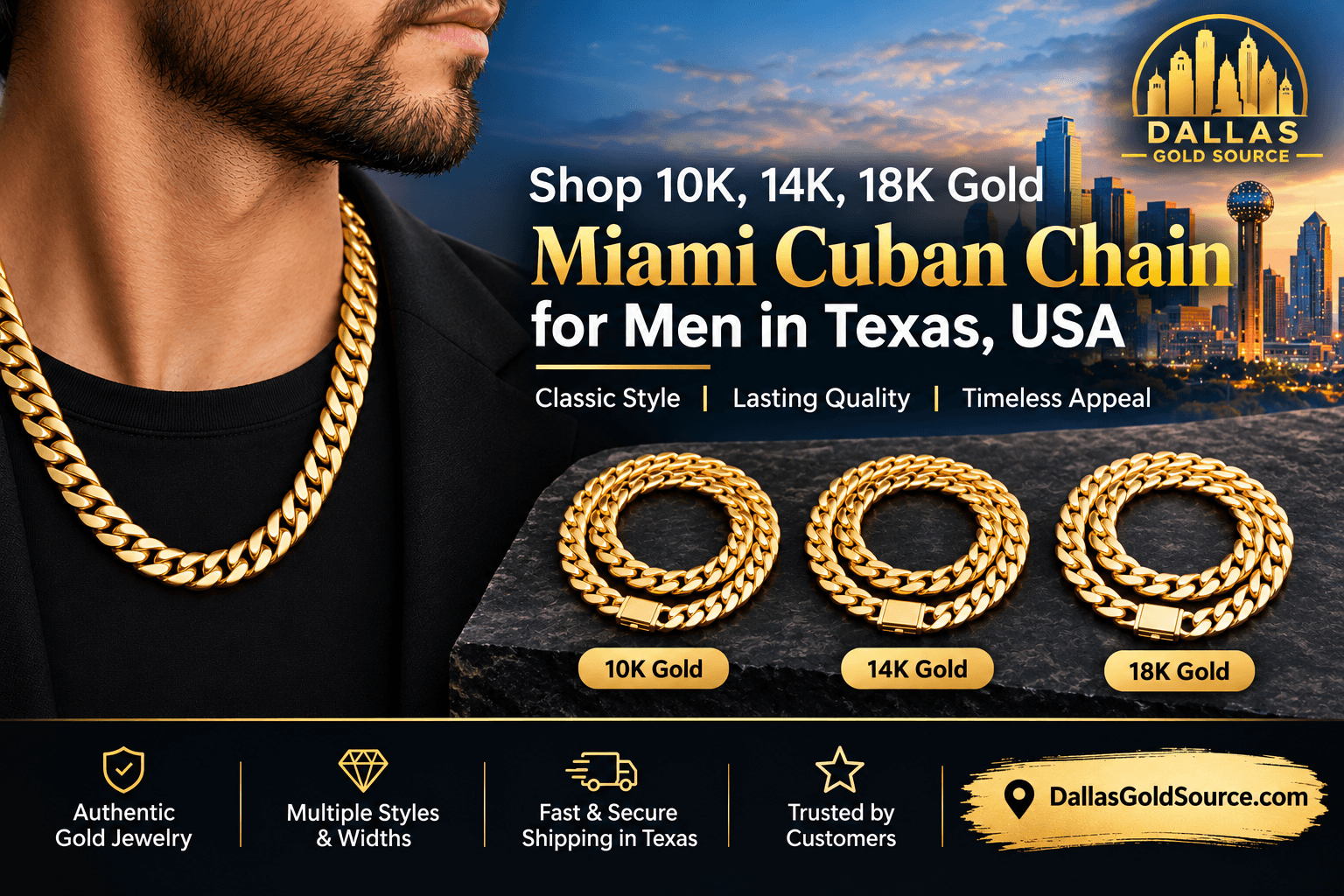 Shop 10K, 14K, 18K Gold Miami Cuban Chain for Men in Texas, USA