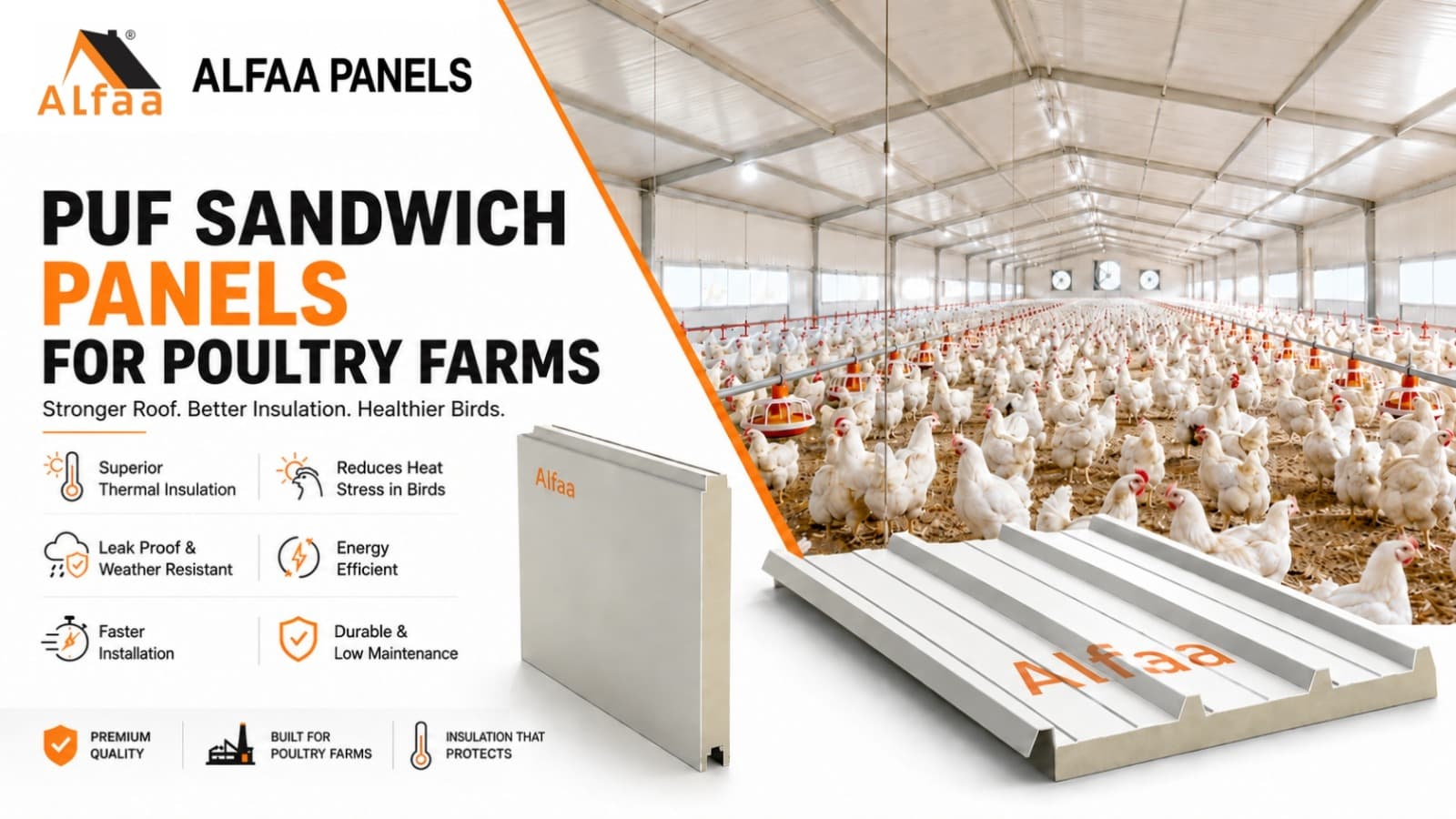 PUF Sandwich Panels for Poultry Farms | Alfaa Panels