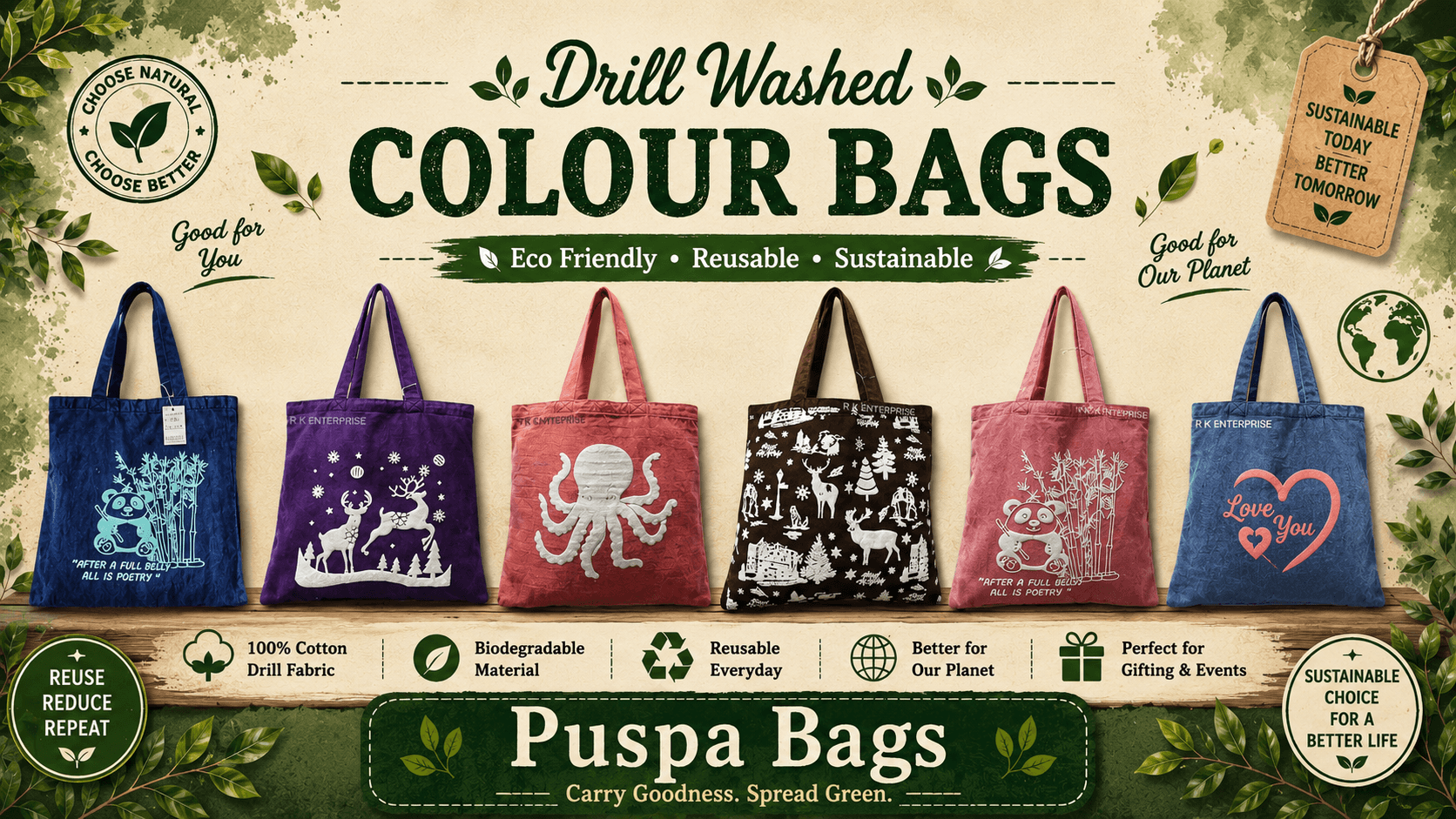 Drill Washed Colour Bags – Soft-Washed Cotton Drill Bags for Global Buyers