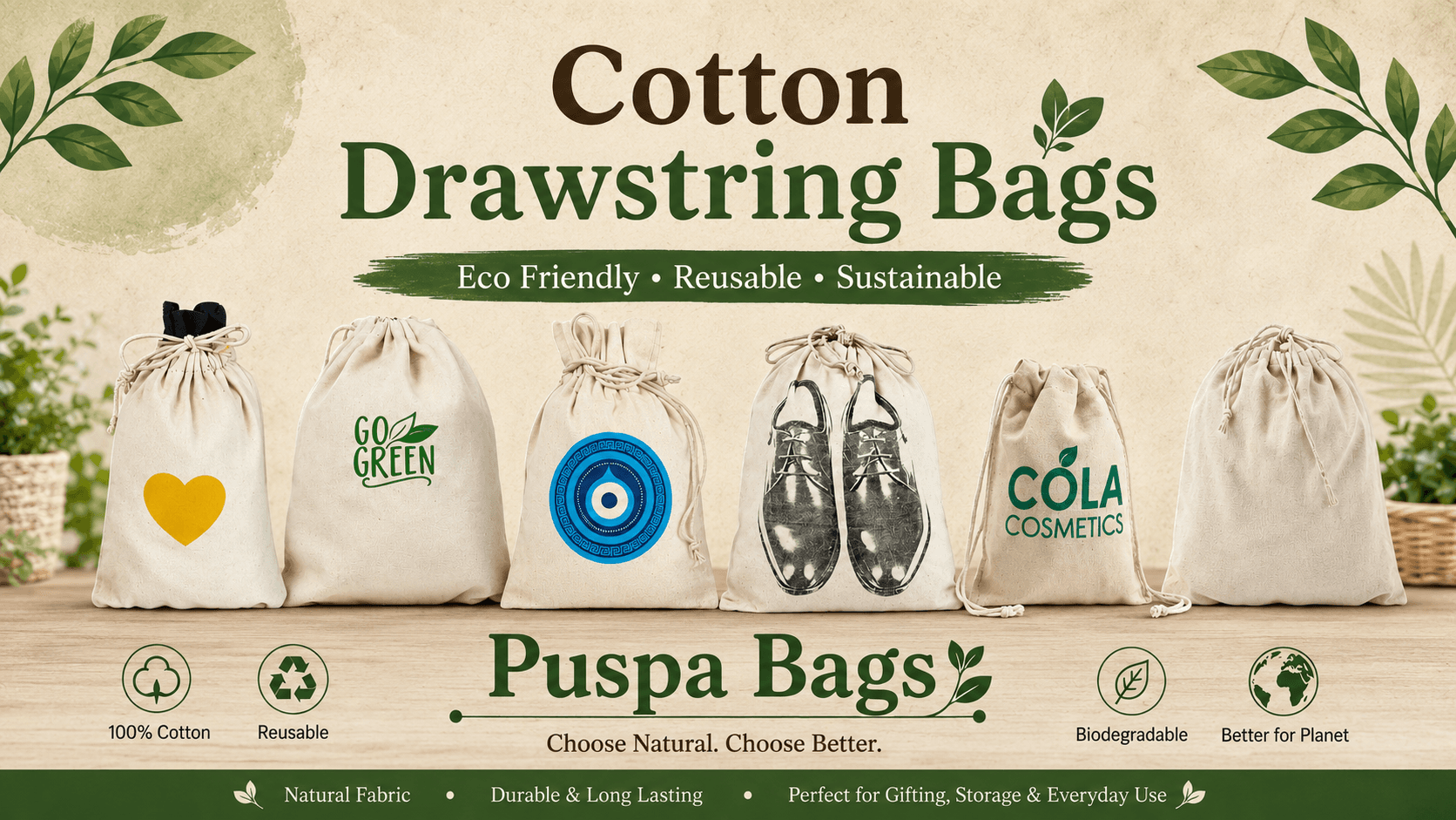 Cotton Drawstring Bags – Eco-Friendly & Reusable Packaging Bags for Global Buyers