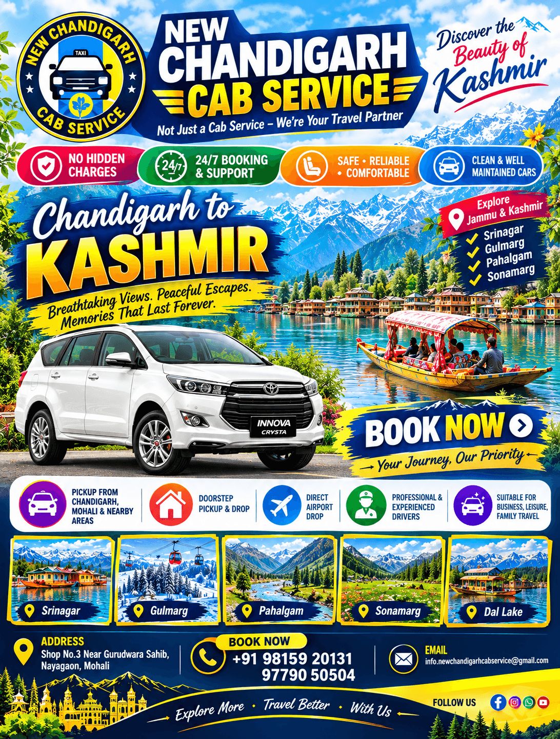Chandigarh to Kashmir Tour Package – Explore Paradise with New Chandigarh Cab Service