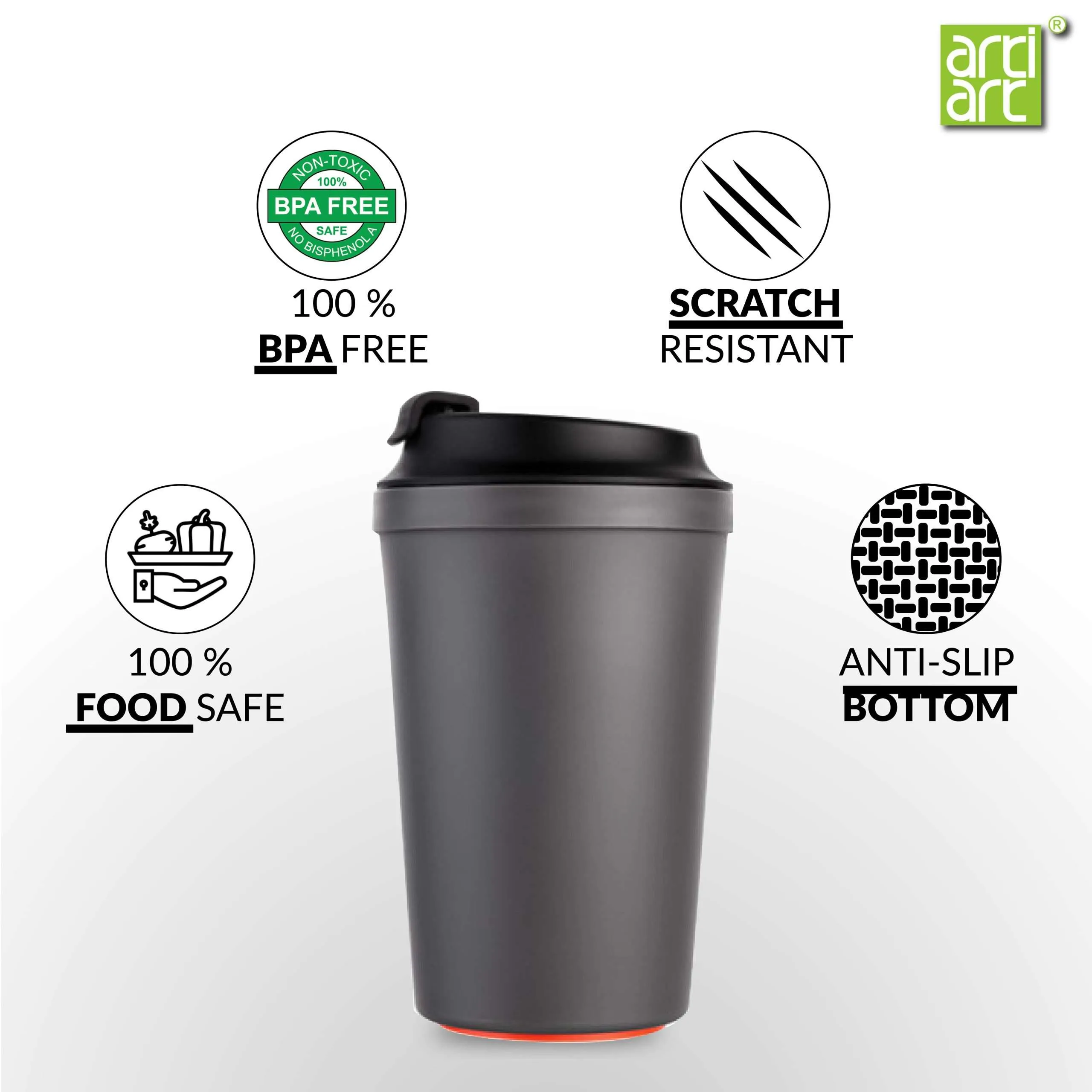 340ml GREY IDEA CAFE COFFEE MUG – SUCTION TECHNOLOGY BPA TOXIC FREE ARTIART