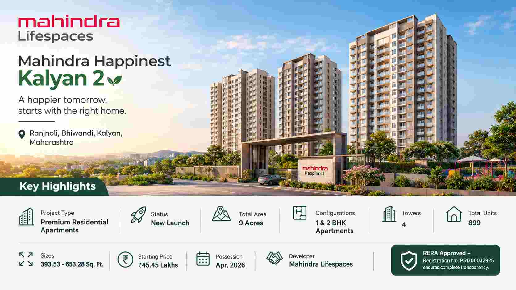 Mahindra Happinest Kalyan 2 | 1 & 2 BHK Apartments
