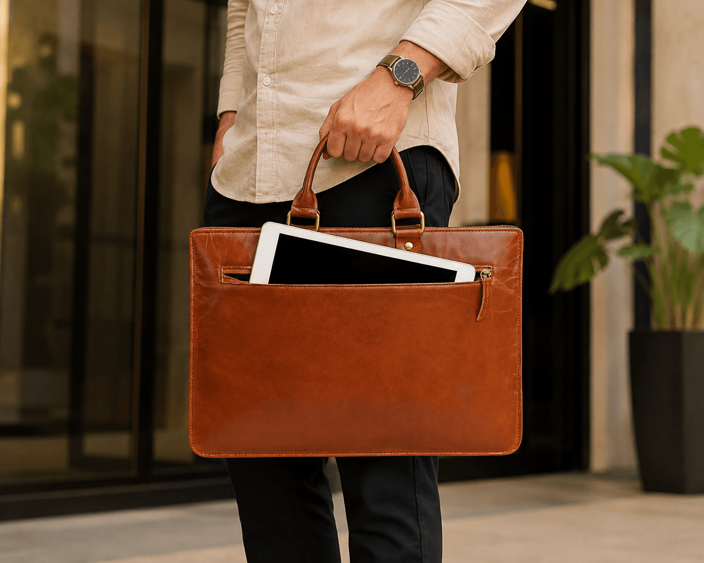 Genuine Leather Laptop Sleeve With Handle for Modern Professionals