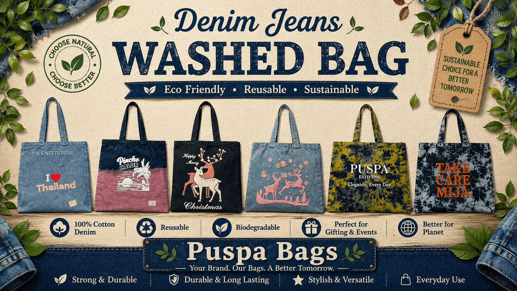 Denim Jeans Washed Bags – Premium Washed Denim Bags for Global Buyers