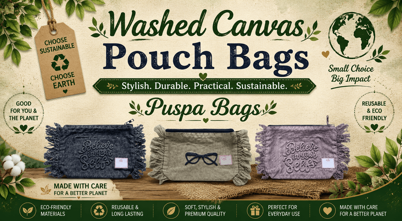 Washed Canvas Pouch Bags – Durable & Eco-Friendly Pouches for Global Buyers
