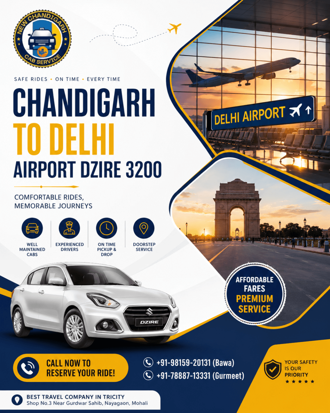 Chandigarh to Delhi Airport Cab Booking – Safe & On-Time Service