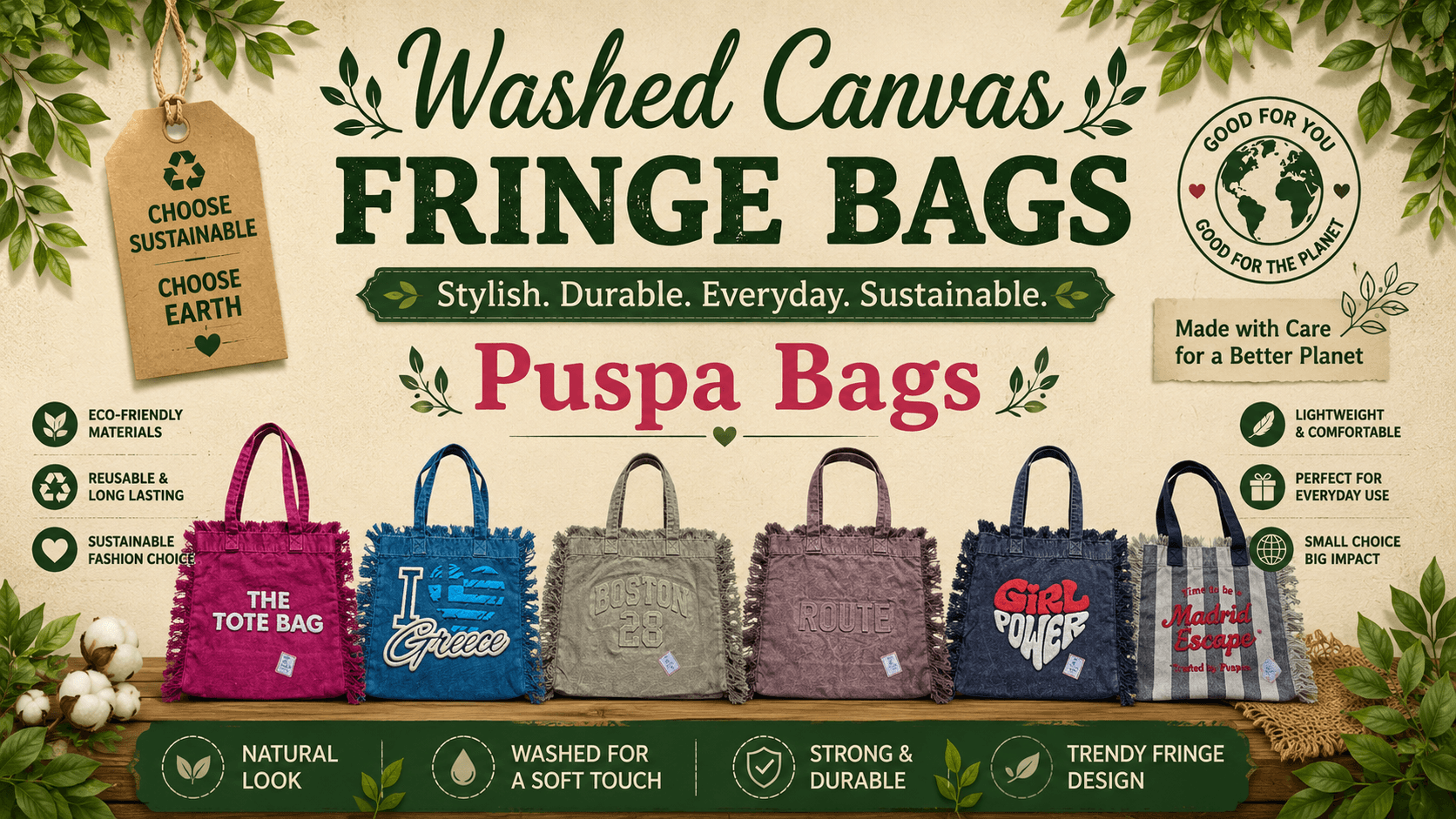Washed Canvas Fringe Bags – Stylish Boho Canvas Bags for Global Buyers
