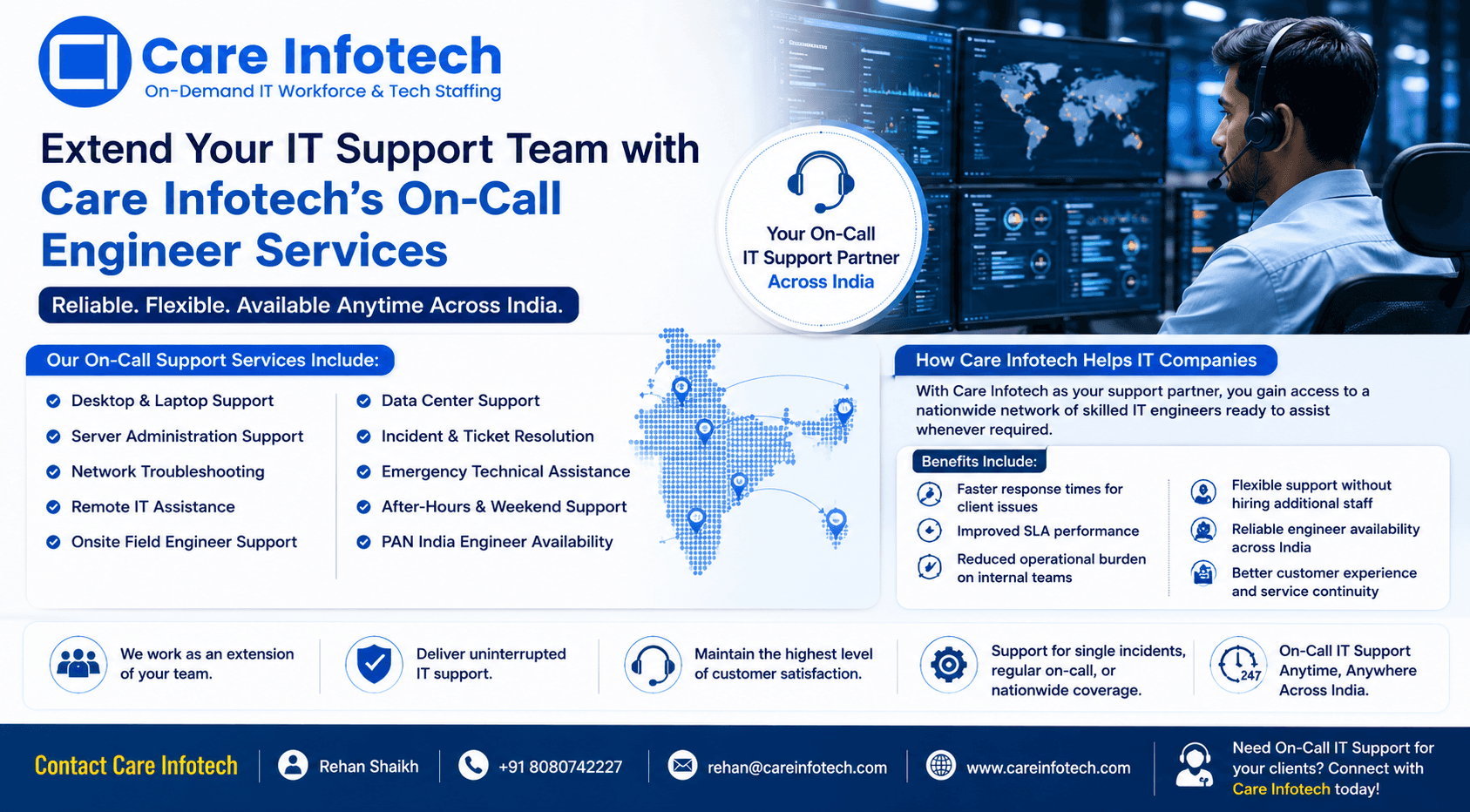 Extend Your IT Support Team with Care Infotech’s On-Call Engineer Services