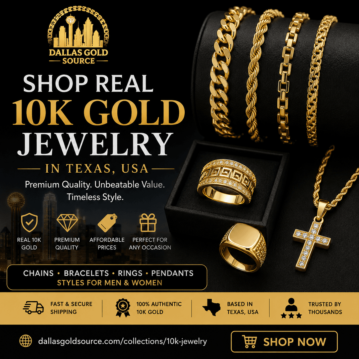 Shop Real 10k Gold Jewelry in Texas, USA | Chains, Bracelet, Rings