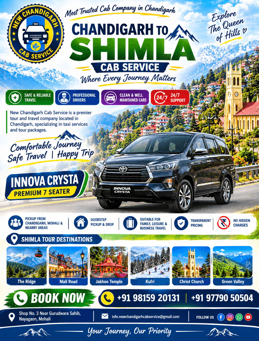 Chandigarh to Shimla Cab Service – Comfortable Journeys, Beautiful Memories