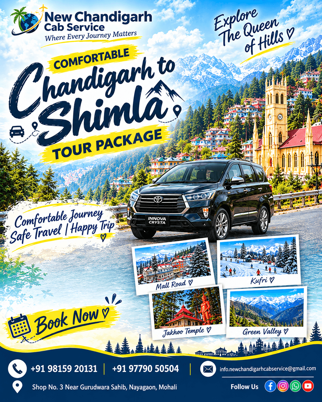 Chandigarh to Shimla Tour Package – Comfortable Cab Service for a Memorable Hill Trip