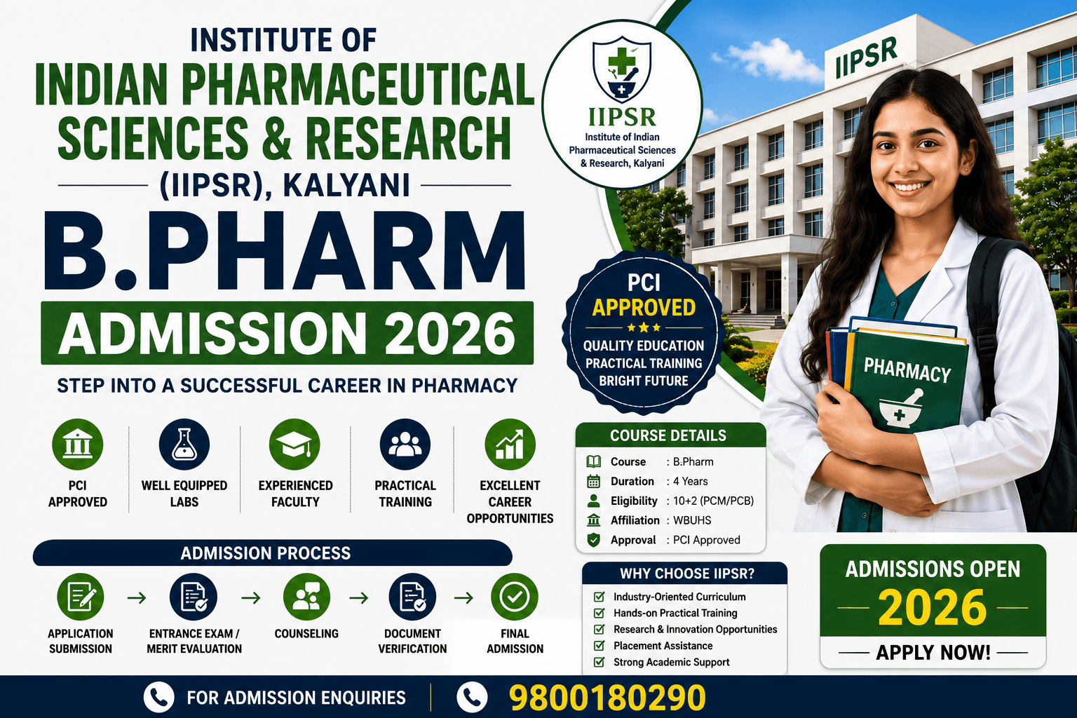 IPSR Kalyani B Pharma Admission 2026: Eligibility, Fees, Admission Process, Placements & Career Opportunities