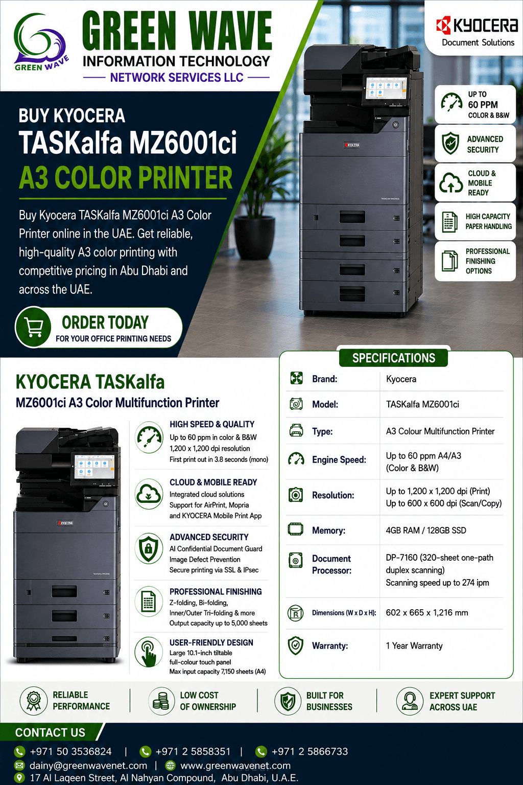 Buy Kyocera TASKalfa MZ6001ci A3 Color Printer
