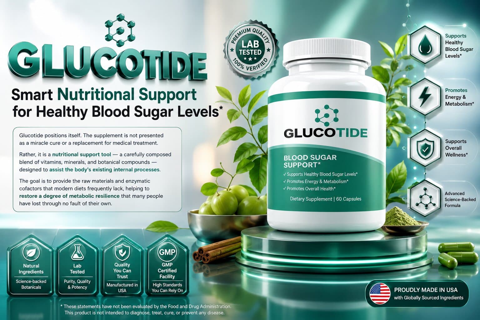 Glucotide Blood Sugar Support Formula with Premium Ingredients for Everyday Health and Wellness