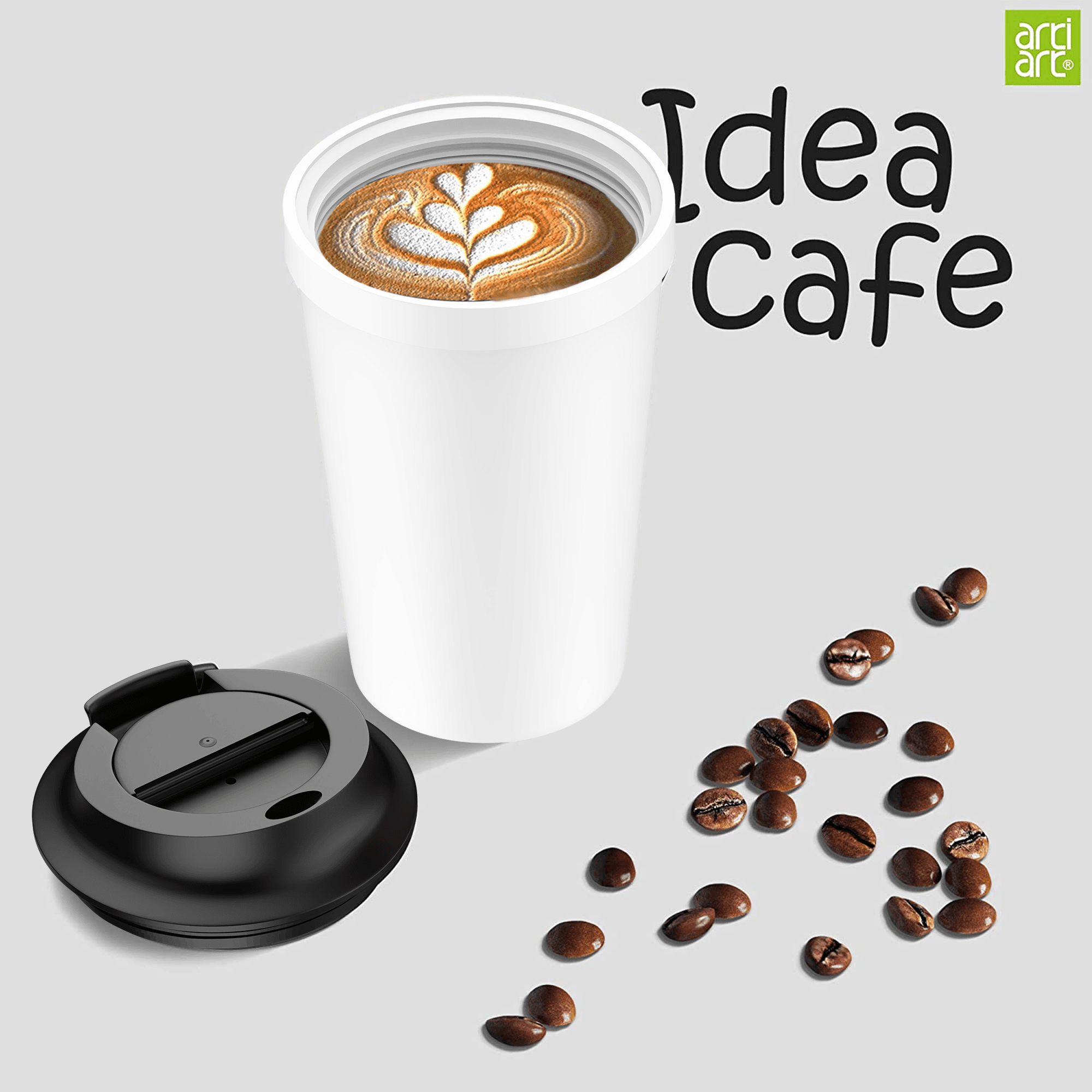340ml WHITE IDEA CAFE COFFEE MUG – SUCTION TECHNOLOGY BPA TOXIC FREE ARTIART