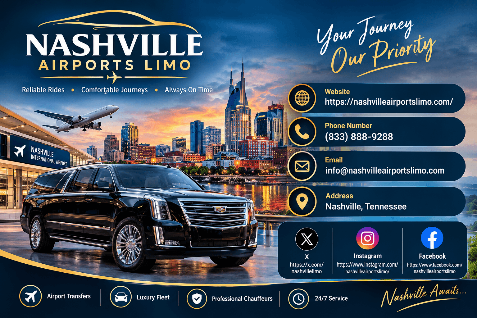 Nashville Airports Limo – Luxury Airport & Chauffeur Transportation in Nashville, TN