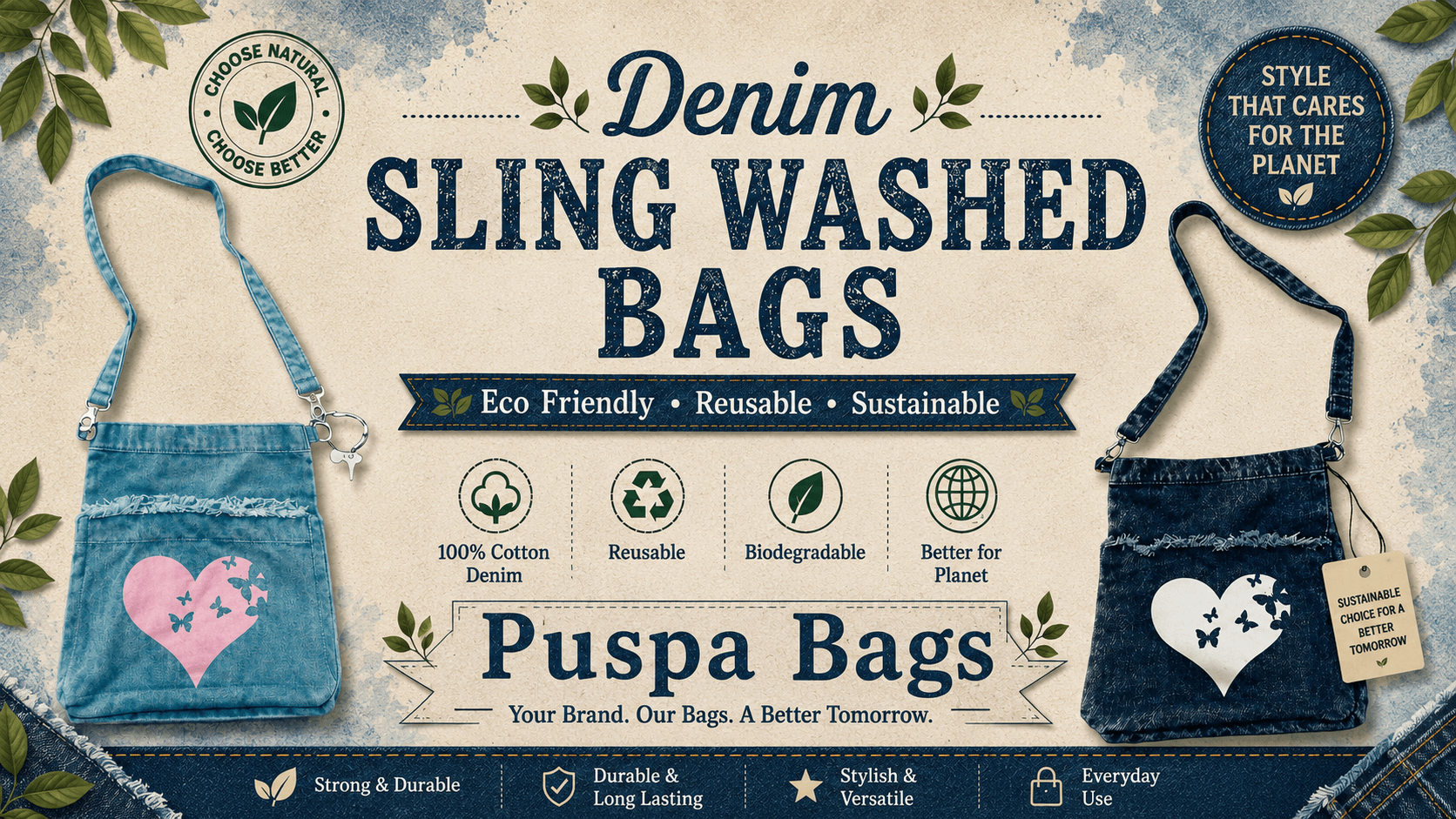 Denim Sling Washed Bags – Trendy Washed Denim Crossbody Bags for Global Buyers