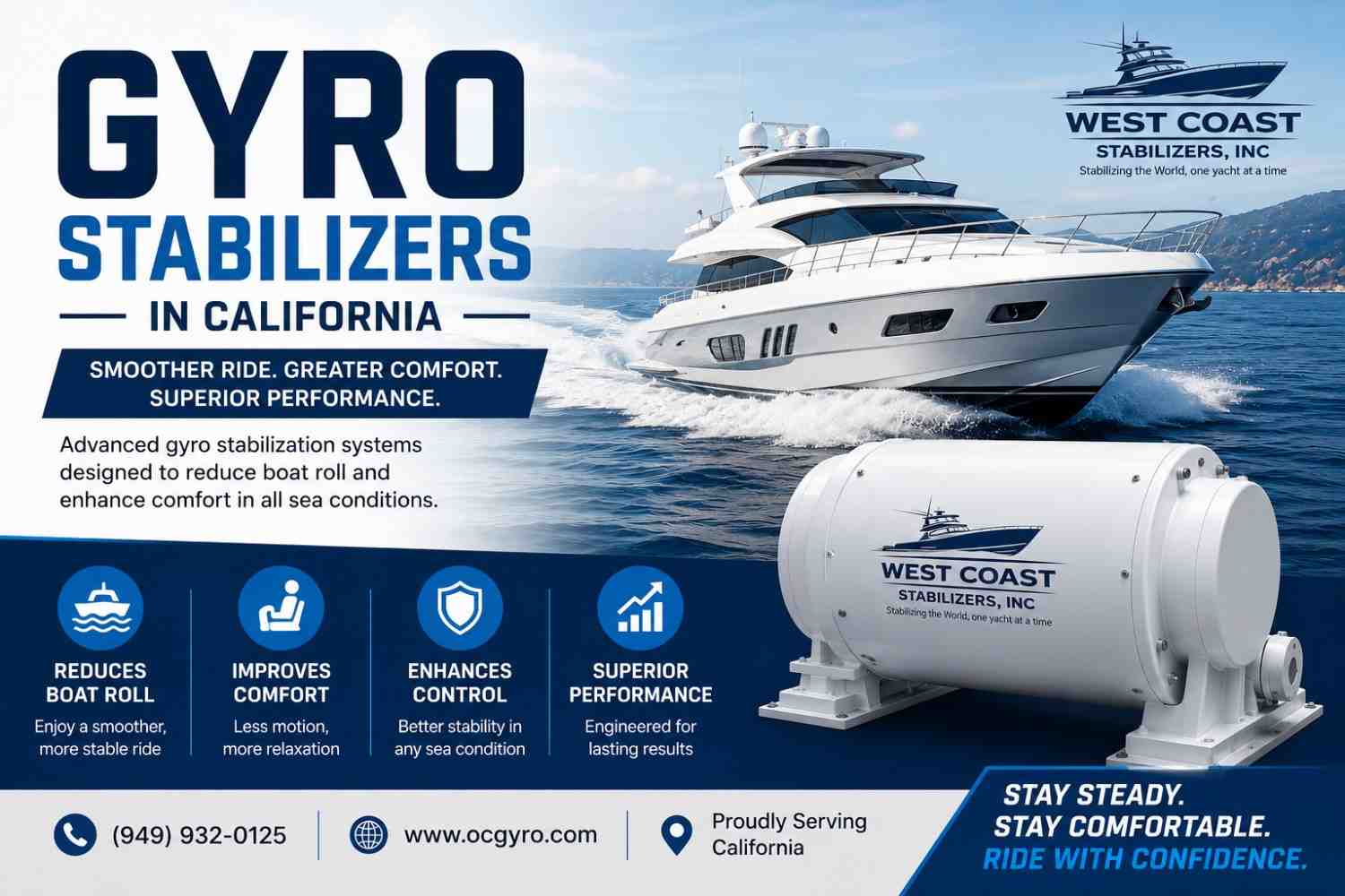 Gyro Stabilizers in California for Smooth Marine Performance