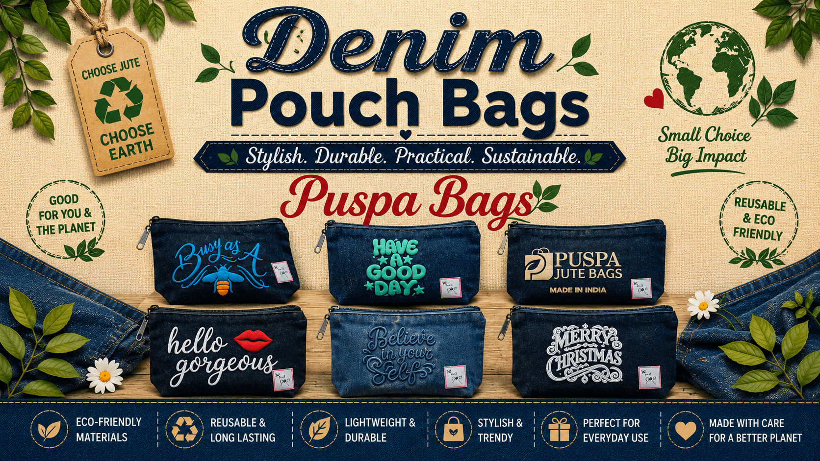 Denim Pouch Bags – Stylish & Durable Fabric Pouches for Global Buyers