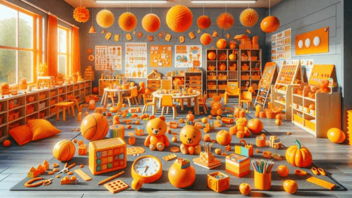 Orange-colored objects for preschool activities that make learning fun