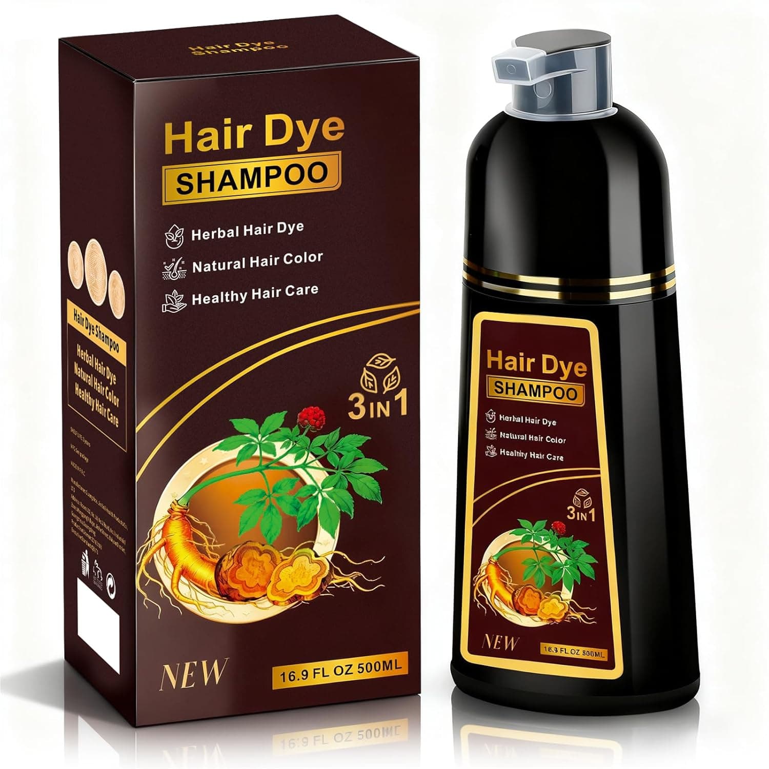 Dark Brown Hair Dye Shampoo 3 in 1 for Gray Hair, 