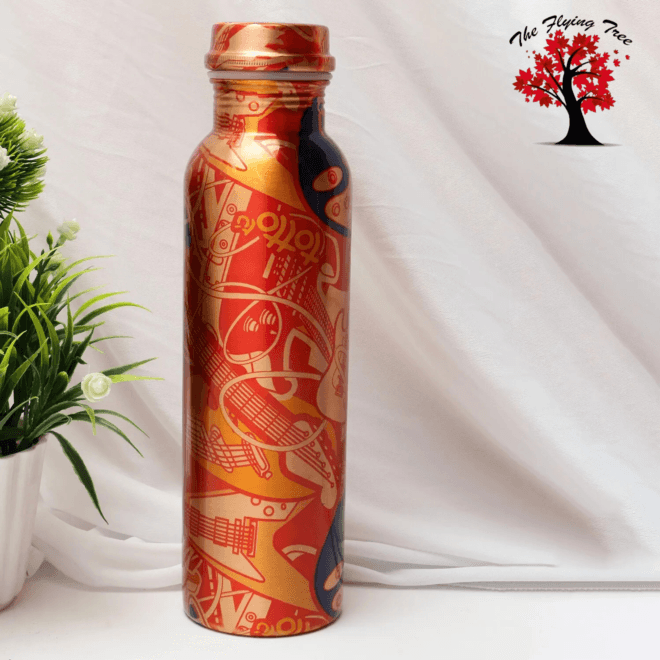 Guitar Printed Best Copper Water Bottle 1 Ltr – Stylish Copper Bottle for Health and Hydration