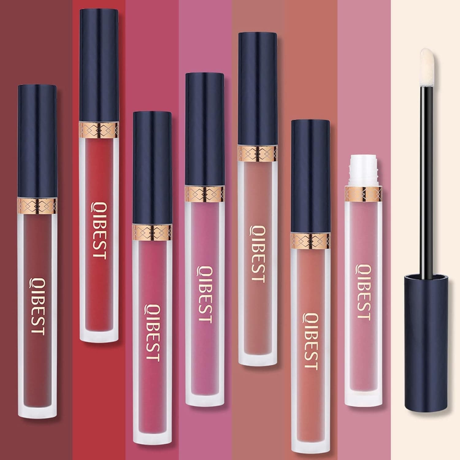 QiBest 7Pcs Matte Liquid Lipstick + 1Pcs Lip Plumper Makeup 