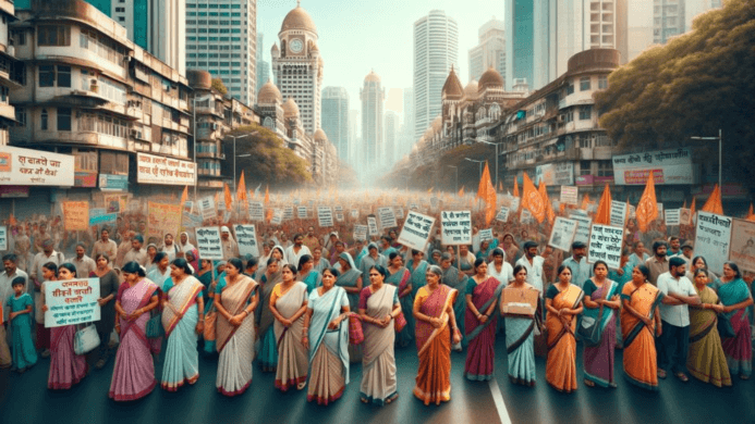 Maharashtra Anganwadi Workers are staged a protest in Mumbai.
