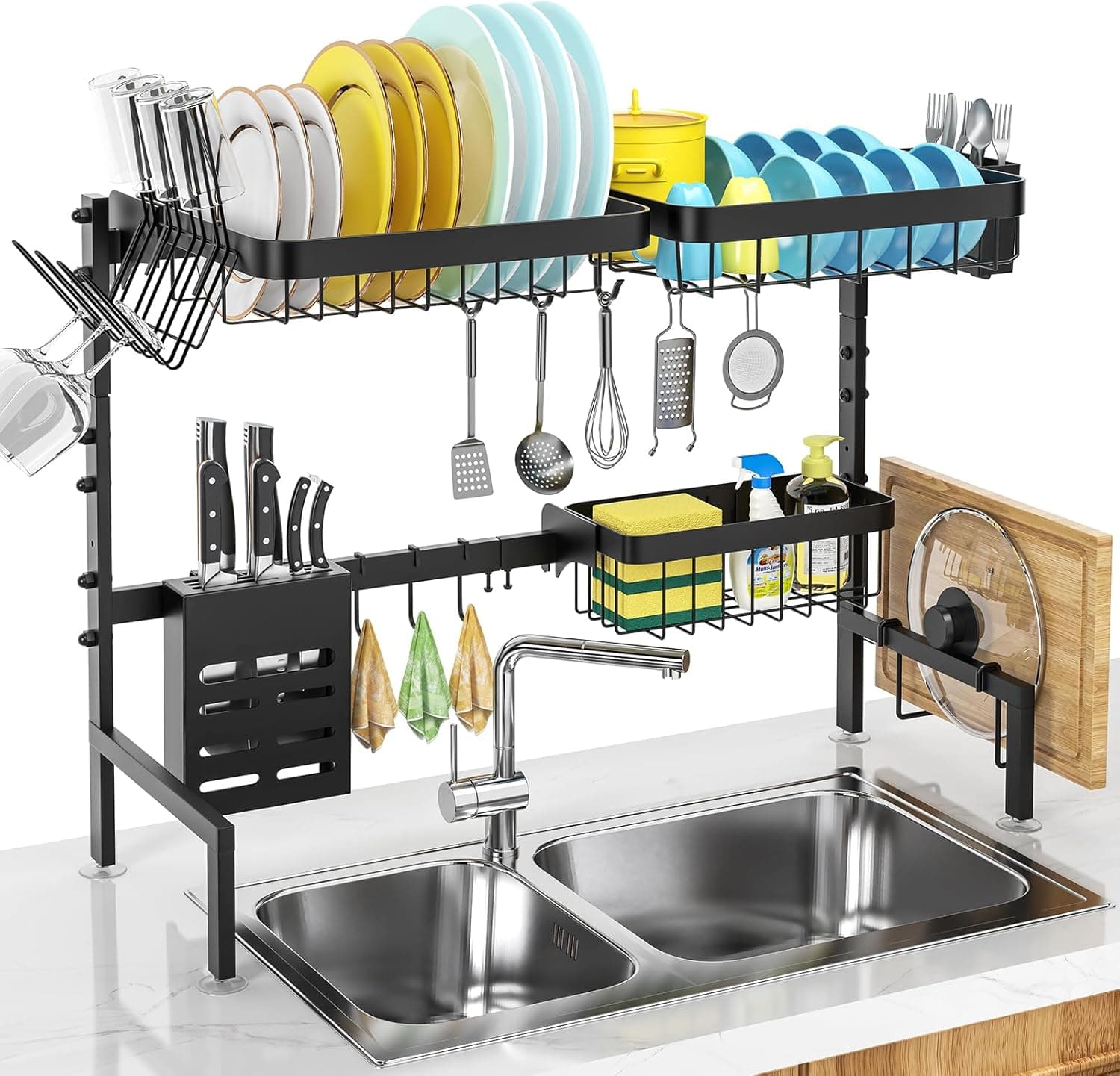 Over The Sink Dish Drying Rack, 2-Tier Adjustable Length 