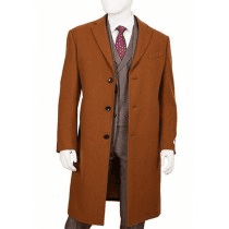 Mens Three Button Camel Single Breasted Wool Overcoat - Mens Tan Overcoat