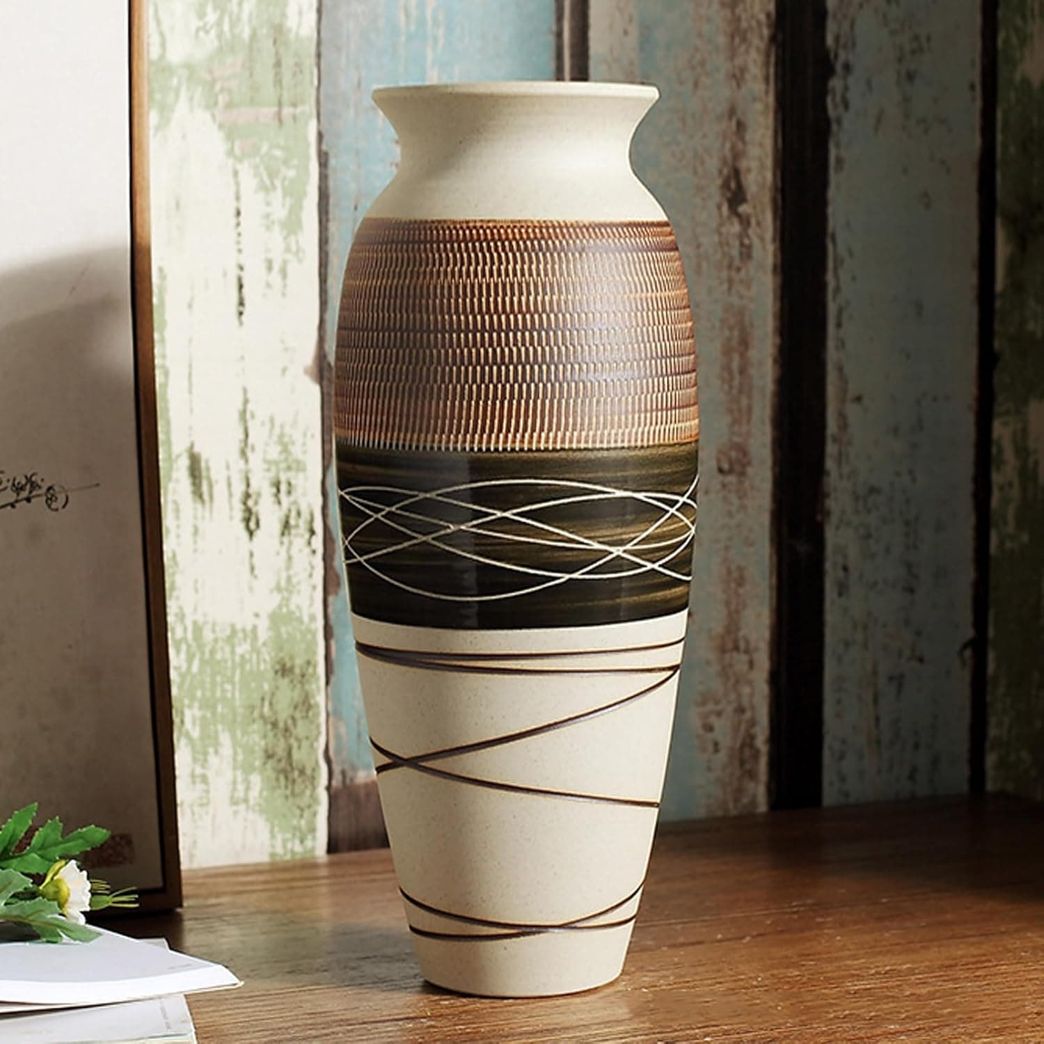 Ceramic Rustic Farmhouse Vase,Large Vintage Flower