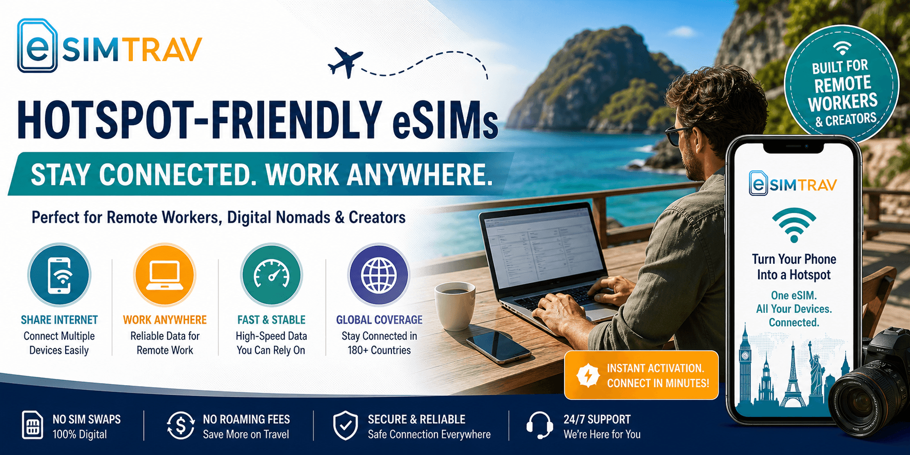 Hotspot friendly eSIMs useful for remote worker and creators