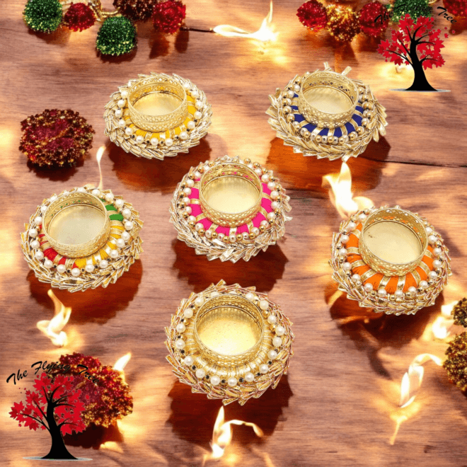 Handmade Candles Diya with Moti (4 PCS) – The Flying Tree: Illuminate Your Celebrations with Eleganc